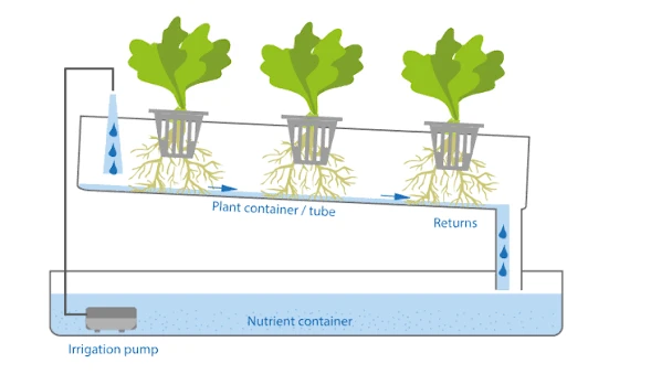 Nutrient Film Technique NFT system working principle diagram
